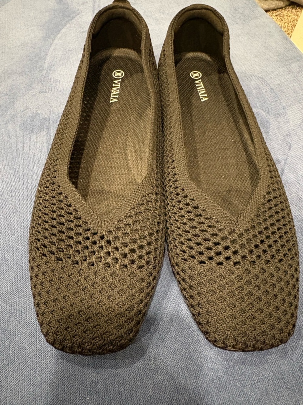 VIVAIA Square Toe V-Cut Mesh Flats